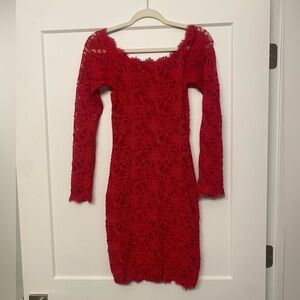 Jump Red Lace Long Sleeve Dress